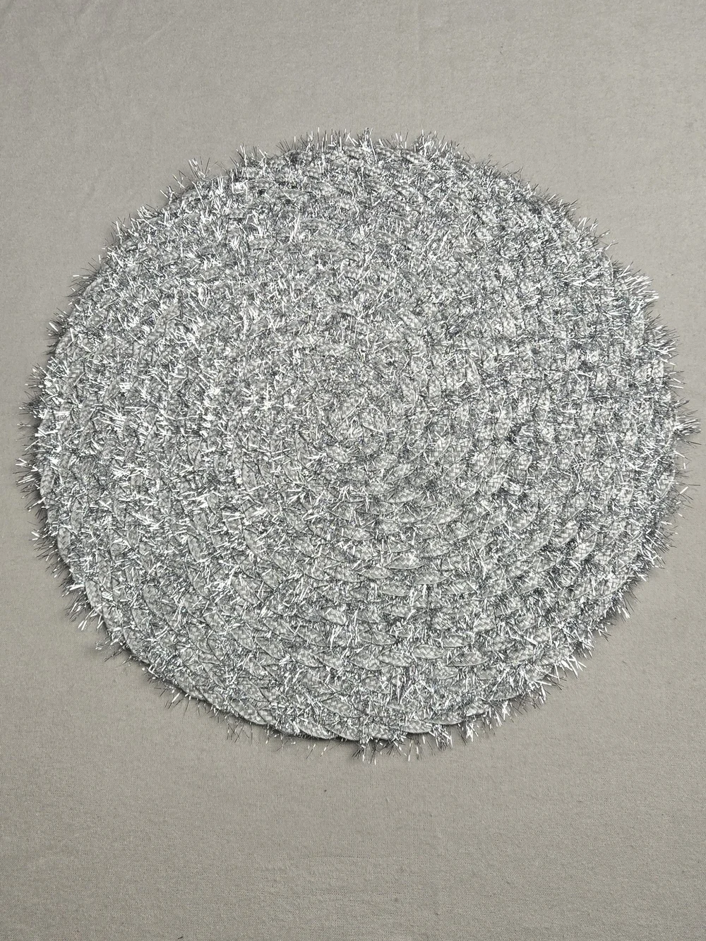 4 Silver Tinsel Round Placemat - Holiday Or New Years